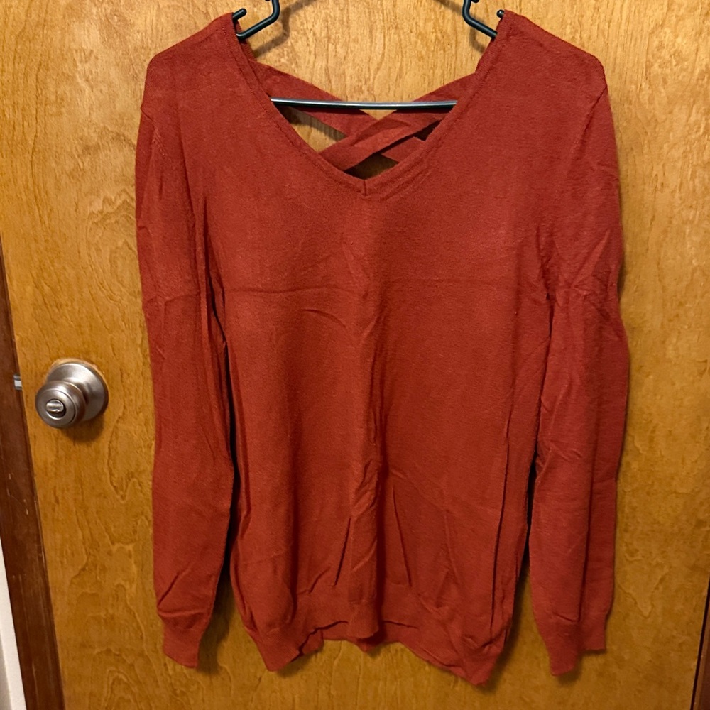 Rust Crisscross Back V-Neck Sweater